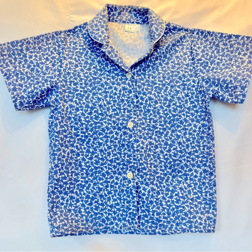 NWOT ALFA -3 SL KIDS UNISEX BUTTON DOWN  BLUE & WHITE FLOWER PRINT SHIRT SIZE 4 - Picture 3 of 10